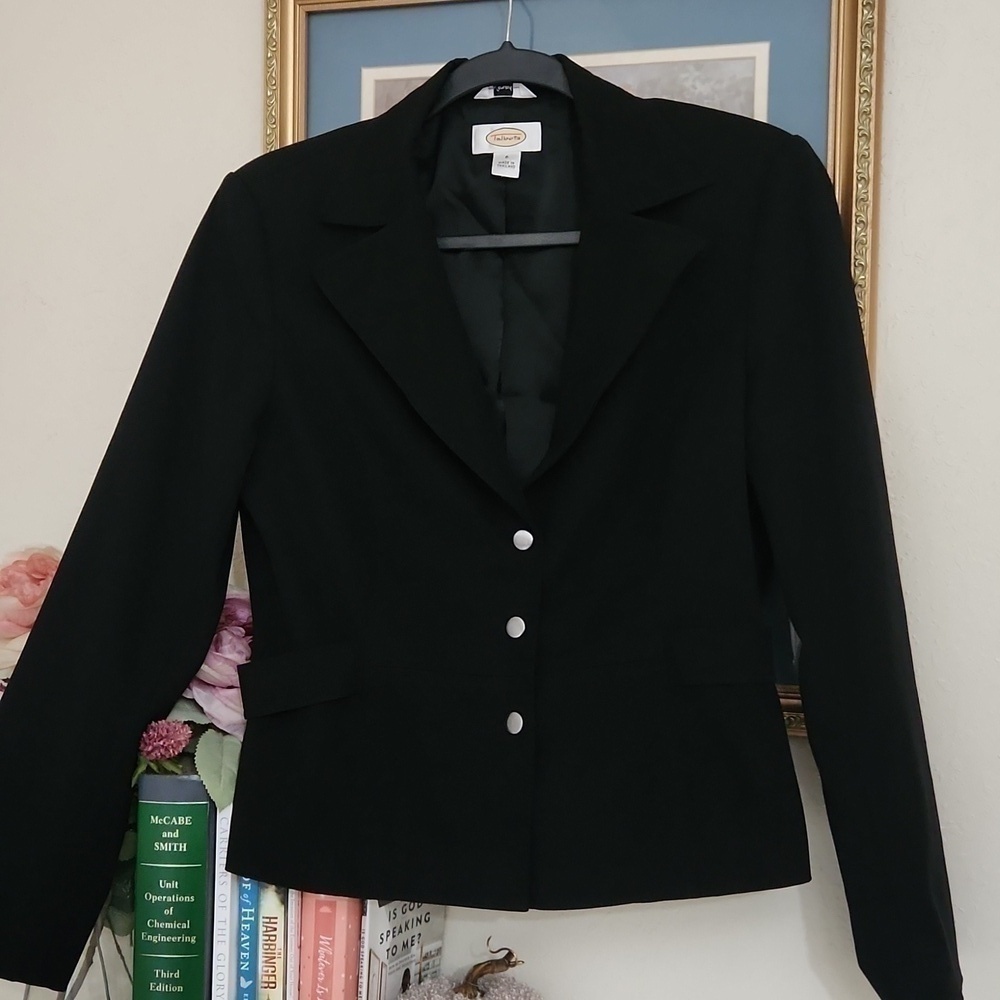 Talbots Stretch Black Blazer Collegiate Preppy Career Luxury Feminine Minimalist